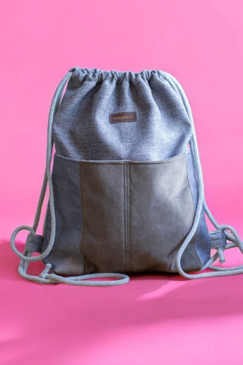 Szary plecak z kieszeniami plecionka