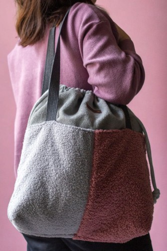 Szaro-różowa duża torba z kominem baranek