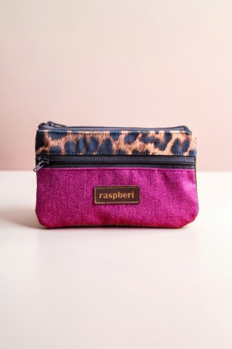 Różowo-zielony portfel panterka