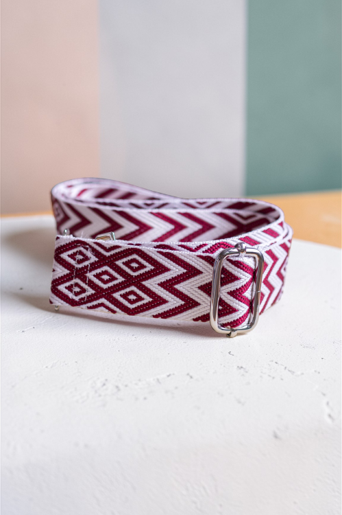 Kremowo-bordowy pasek do torebki