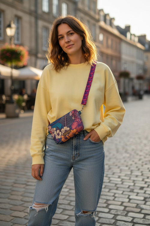 Granatowa mini kopertówka w kwiaty