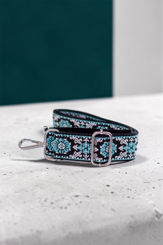 Czarno-turkusowy pasek do torebki