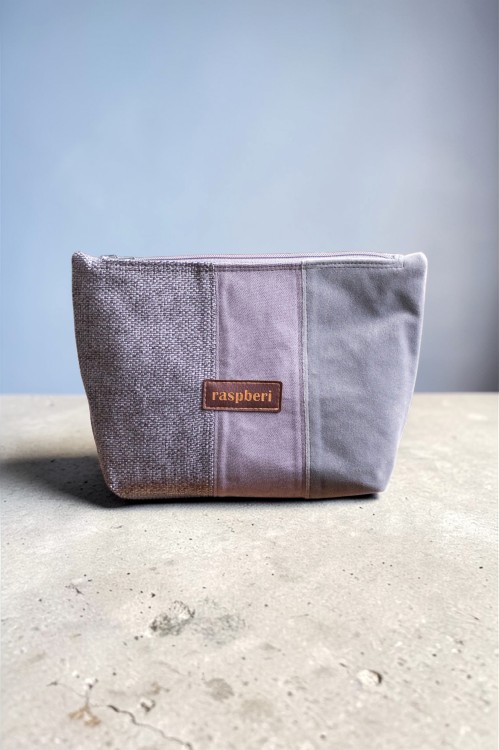 Duża szara kosmetyczka patchwork