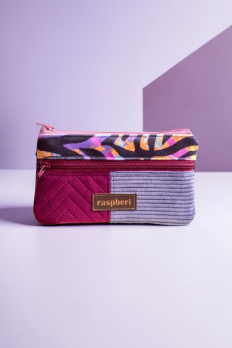 Bordowo-fioletowy portfel kolorowa panterka