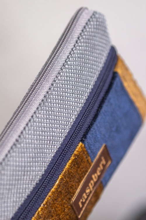 Szaro-miodowo-granatowy portfel