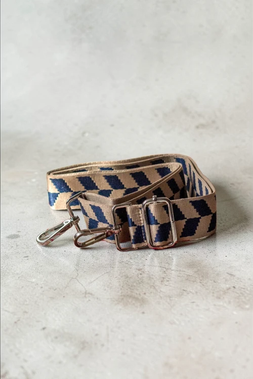 Beżowo-granatowy pasek do torebki