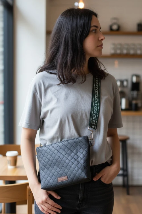 Pikowana kopertówka z ekoskóry