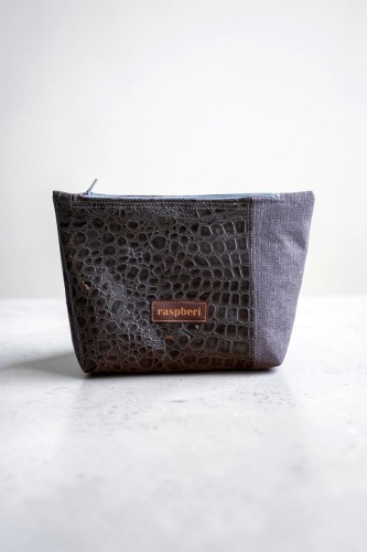 Szara kosmetyczka MAXI krokodyl