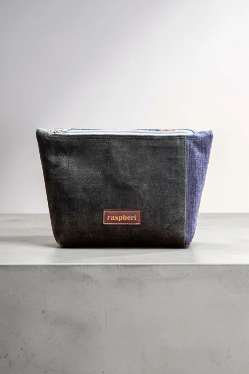 Zielono-szara kosmetyczka MAXI z weluru