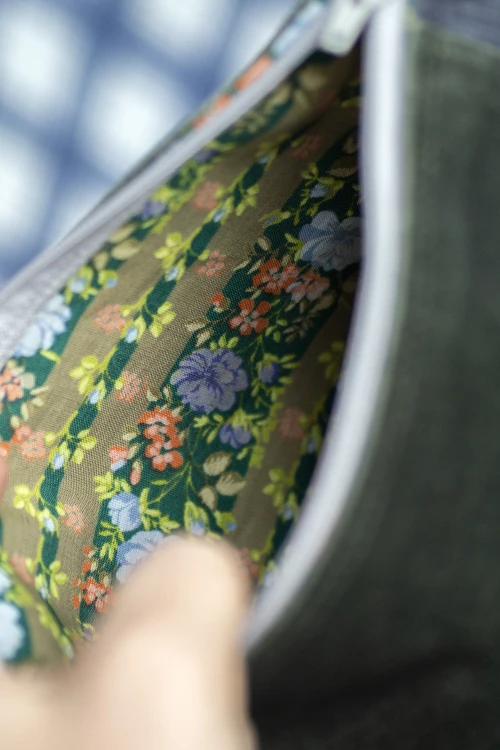 Zielono-szara kosmetyczka MAXI z weluru