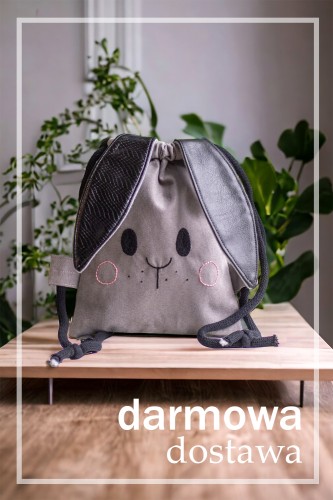 Szary mini plecak królik z czarnymi uszkami