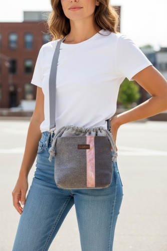 Szara patchworkowa listonoszka z kominem