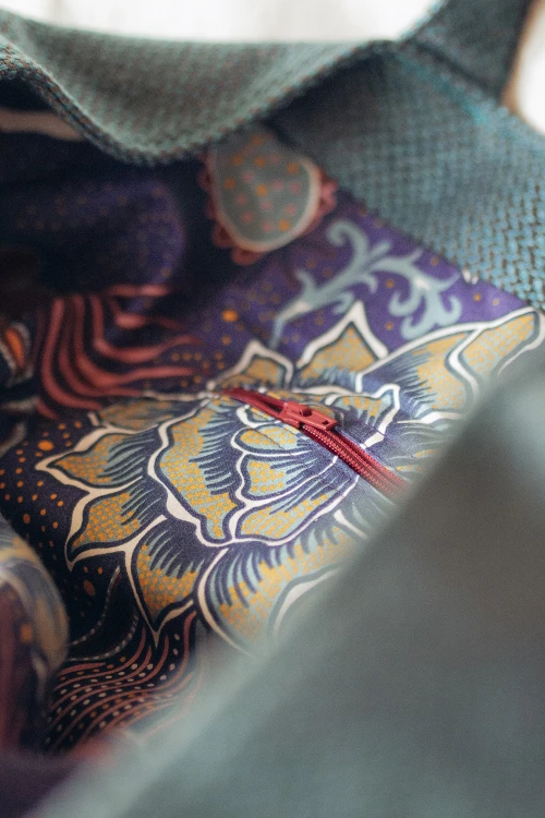 Turkusowo-bordowa huge bag z plecionki