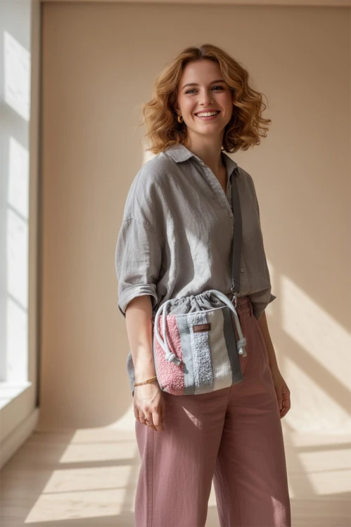 Szara patchworkowa listonoszka z kominem