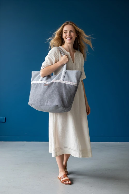 Szara torba plażowa z weluru huge bag