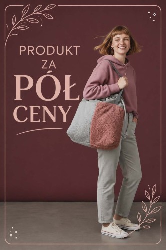 Szaro-różowa duża torba z kominem baranek