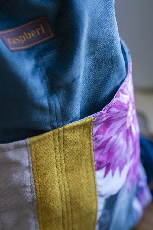 Plecak worek patchwork petrol – unikatowy plecak z weluru z kieszeniami