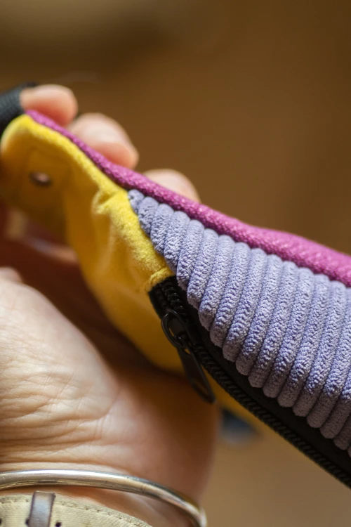 Nerka dziecięca RASPBERI – żółty welur i fioletowy sztruks | Handmade z Łodzi