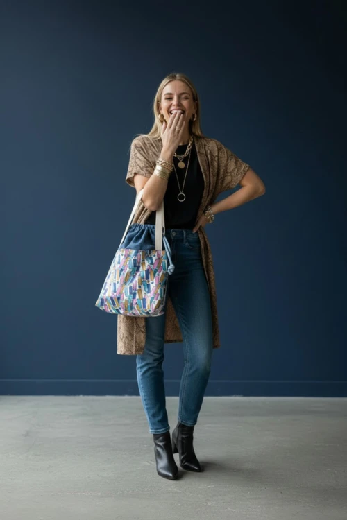 Torba granatowa handmade RASPBERI – unikatowa torba dla mamy z mocowaniami do wózka
