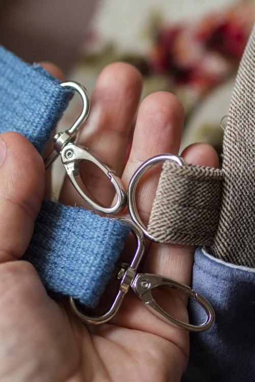 Beżowo niebieska torba z kominem handmade z zaczepami do wózka dziecięcego