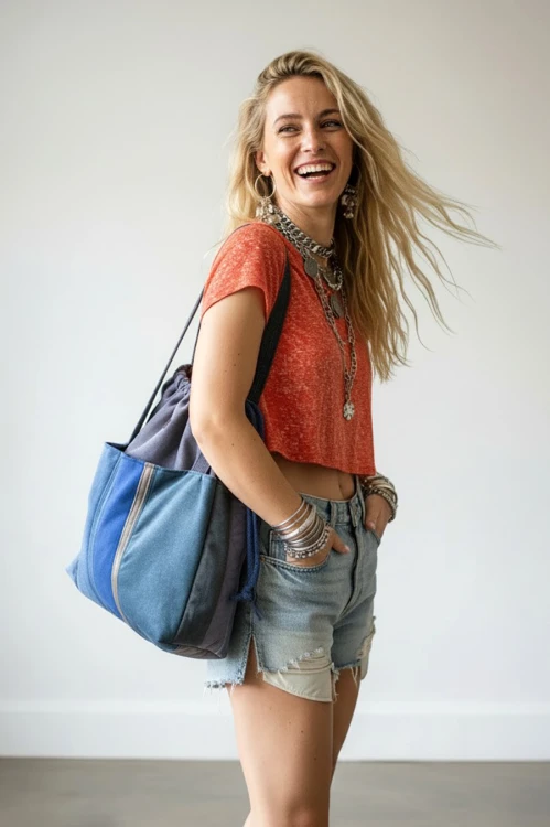 Torba shopper handmade Raspberi – unikatowa torba w stylu no waste