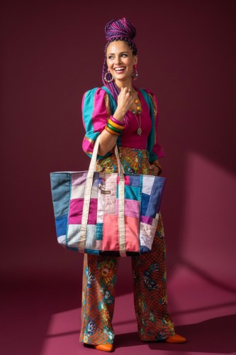 Shopperka no waste handmade patchwork – unikatowa torba z resztek tkanin