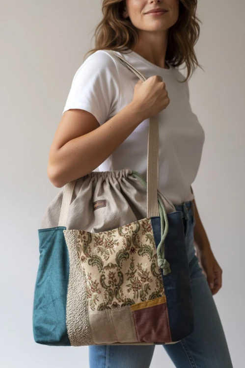 Torba shopper handmade Raspberi – unikatowa torba w stylu no waste