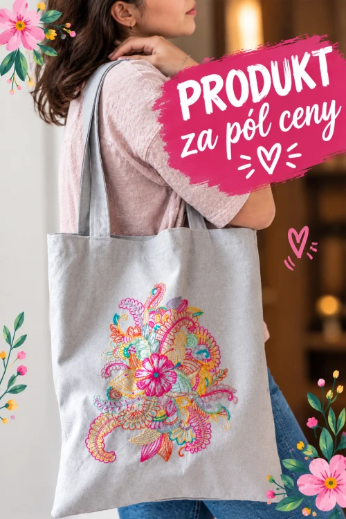 Jasnoszara shopperka z kolorowym haftem
