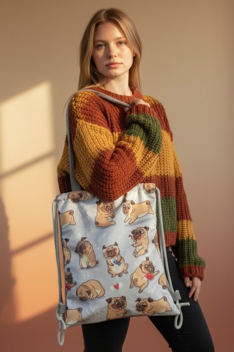 Plecakotorba worek 2w1 z mopsami – unikatowe handmade