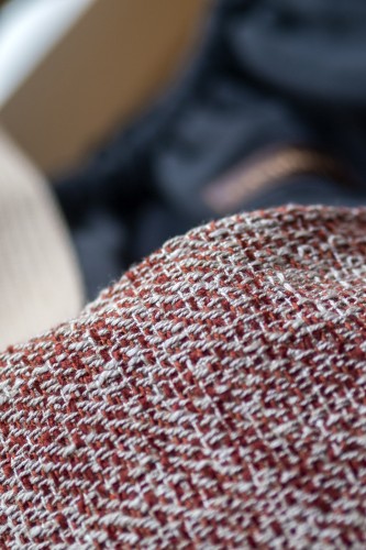 Duża torba z kominem XL – szary welur i ruda plecionka | Handmade