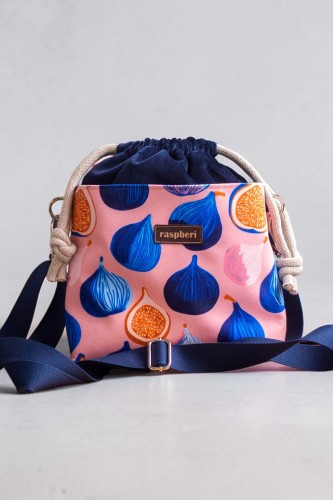 Granatowa listonoszka z kominem z weluru w figi – handmade, unikat