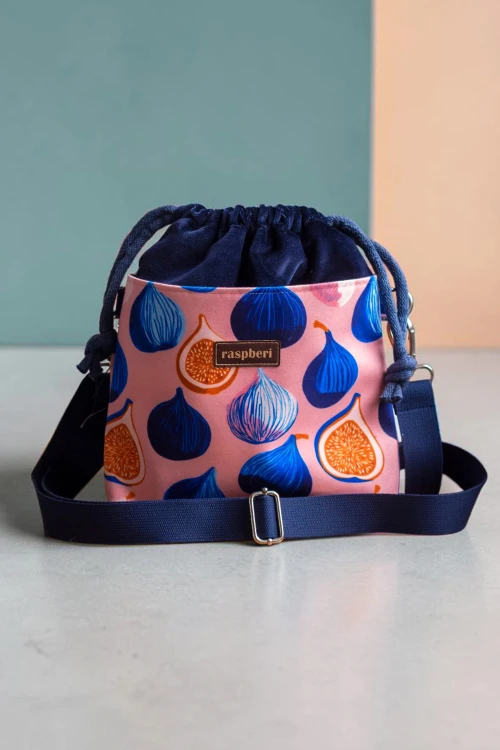 Granatowa listonoszka z kominem z weluru w figi – handmade, unikat