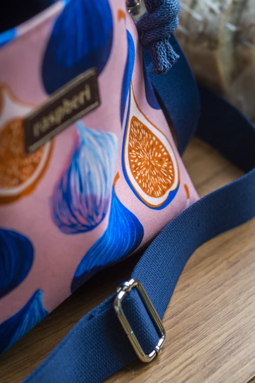 Granatowa listonoszka z kominem z weluru w figi – handmade, unikat
