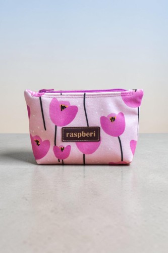 Etui na klucze z różowego weluru w tulipany – handmade