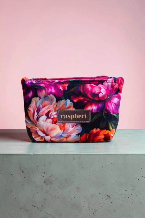 Etui na klucze z weluru w peonie – kwiatowe etui handmade