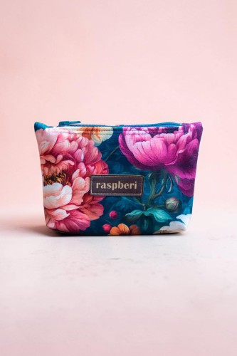 Etui na klucze z weluru w peonie – kwiatowe etui handmade