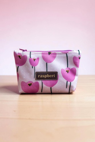 Etui na klucze z różowego weluru w tulipany – handmade