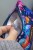 Etui na klucze z granatowego weluru w różowe i fioletowe kwiaty – handmade