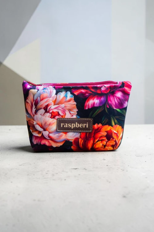 Etui na klucze z weluru w peonie – kwiatowe etui handmade