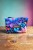Etui na klucze z granatowego weluru w różowe i fioletowe kwiaty – handmade