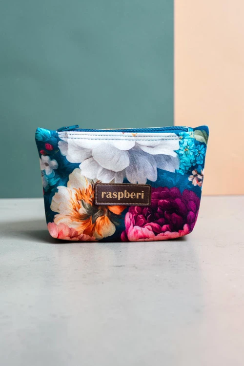 Etui na klucze z weluru w peonie – kwiatowe etui handmade