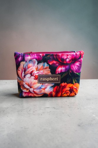 Etui na klucze z weluru w peonie – kwiatowe etui handmade