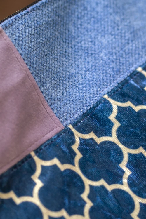 Kopertówka damska patchwork NO WASTE – arabeska, granatowy tył i fioletowy pasek