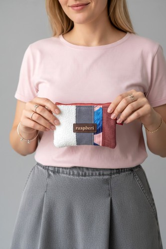 Mały portfelik patchwork no waste 10x13 cm – kolorowe etui na klucze, unikat